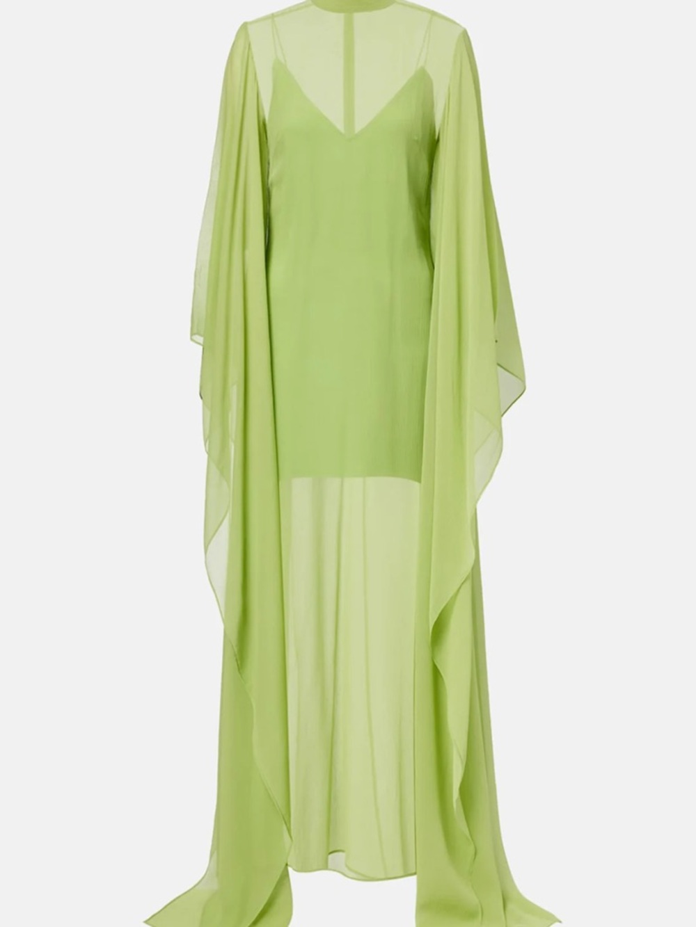 Sheer Lime Green Maxi Dress with Draped Cape